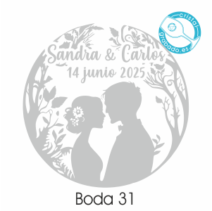 Sello boda silueta novios naturaleza